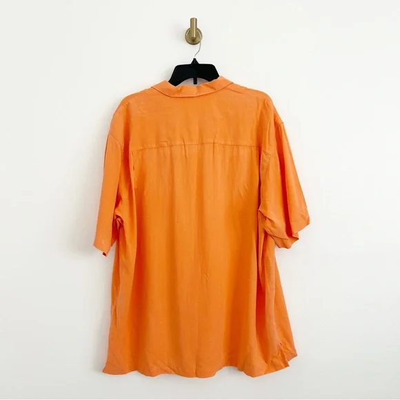 100% Silk Tommy Bahama Bright Coral Orange Short Sleeve Button Down Shirt XL - Picture 6 of 6